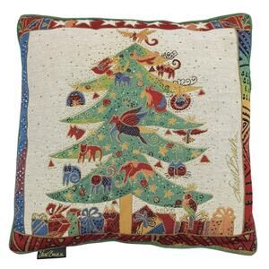 Vintage Laurel Burch Christmas Tree Tapestry Pillow Holiday Folk Art 18x18 90s